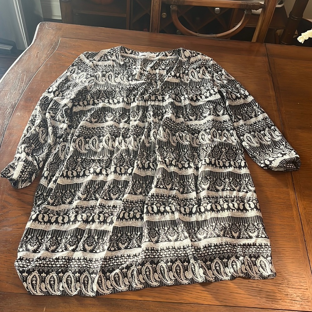 Thakoon Collective patterned black and white long sleeve dress size 6